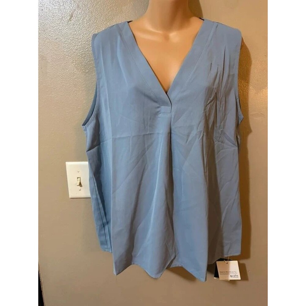 Halara V Neck Sleeveless Work Blouse Blue Large